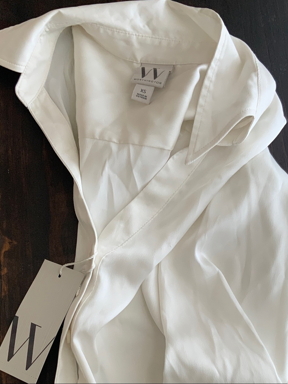 Worthington White Collared V-Neck Blouse-NWT